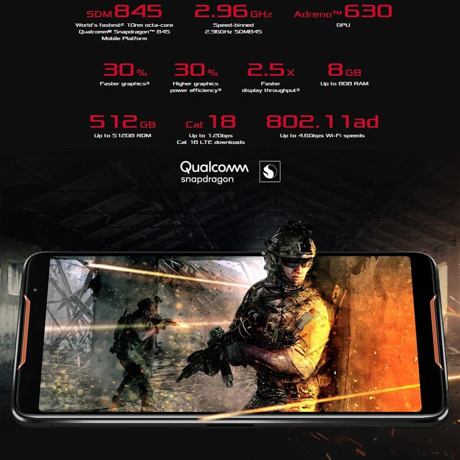 ASUS ROG Phone ZS600KL игровой телефон 8 Гб 128 ГБ/512 ГБ 3 камеры 4K UHD 6," экран Snapdragon 845 OctaCore 4000 мАч Android 8,1