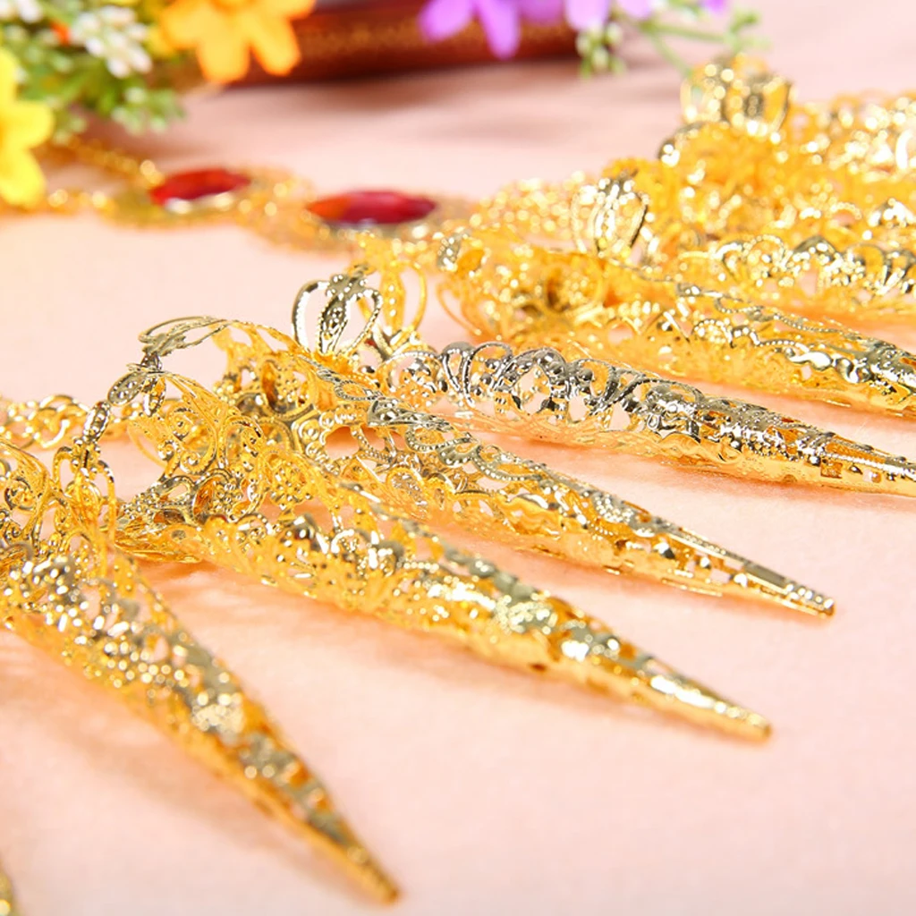 Pack Of 2 Indian Dance Gold Bracelet With Long Finger Nails For Costumes For Dancer