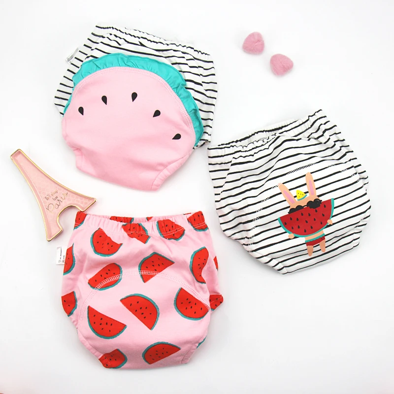 Herbabe 3pcs Cloth Diaper Cover for Infant Kids 6-18KG Washable Baby Diaper Pants Children Cartoon Leak-proof Training Underwear