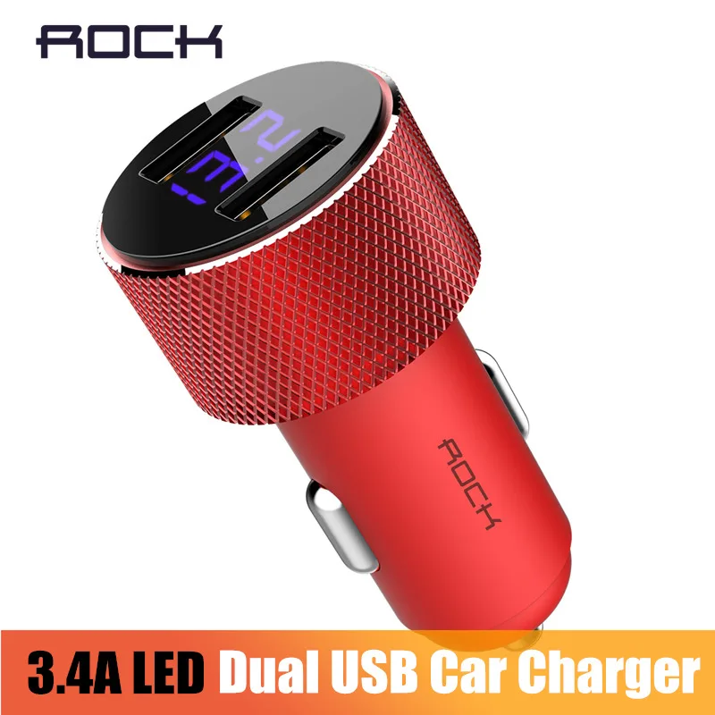 

LCD Digital Display Dual USB Car-Charger, ROCK Universal 3.4A LED 2 USB Car Charger adapter for Mobile Phones for Tablet PC