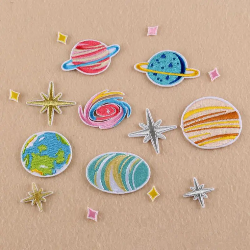 

Planets Stars Galaxy Embroidered Patches for Clothing Iron Sew Applique Biker Patches Jackets Badge Shoes Bags Stickers