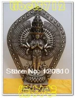 

00502 Tibetan Buddhist bronze coated silver Kwan Kuan Guan Yin Buddha statue