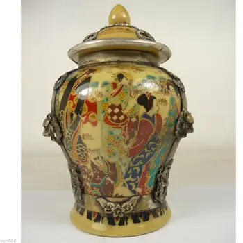 

China porcelain japan Maid big tea pot jar armored silver lion dragon Phoenix