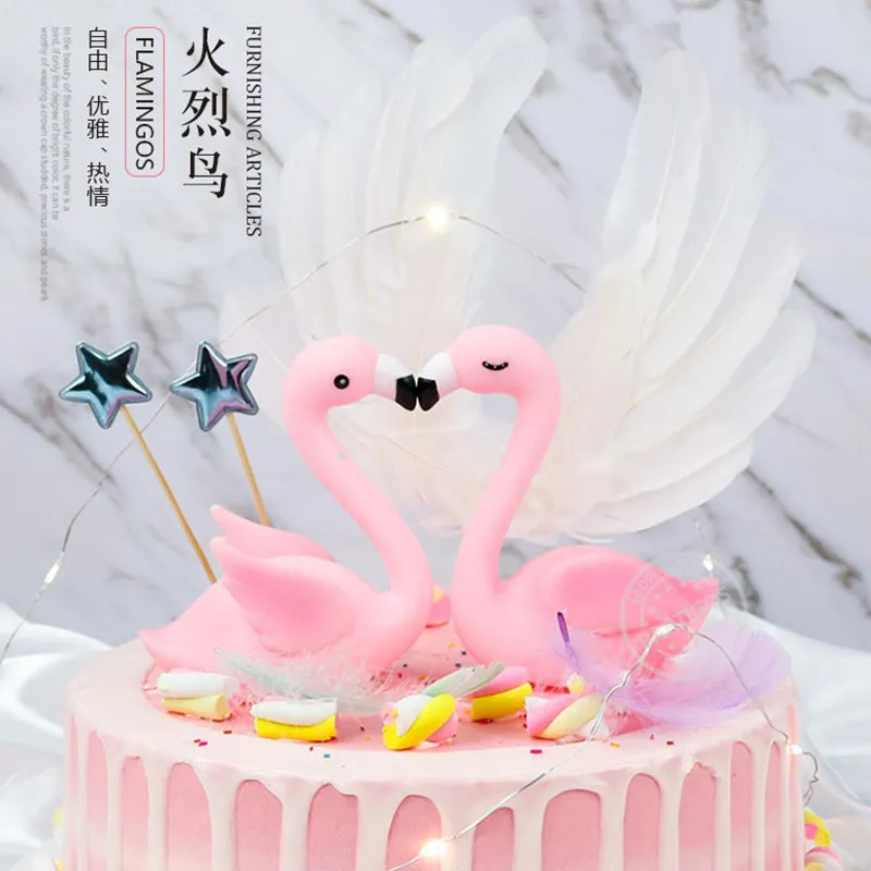 1pcs pink flamingo cake topper Happy Birthday Cake Decoration Flamingo Party Decor wedding deco BabyShower summer party supplies