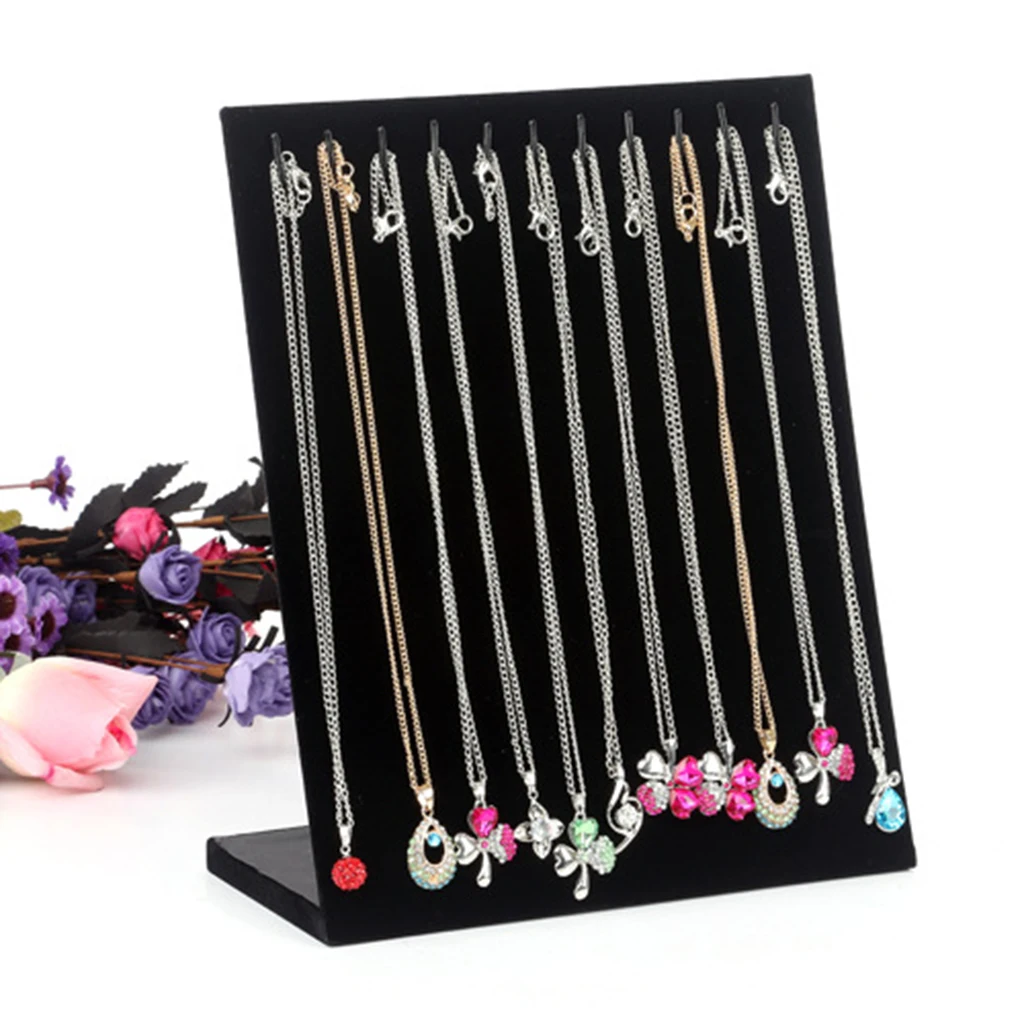 L-shape Velvet 10 Hooks Necklace Chain Pendant Hanging Holder Display Stand Pad Shop Counter Organizer