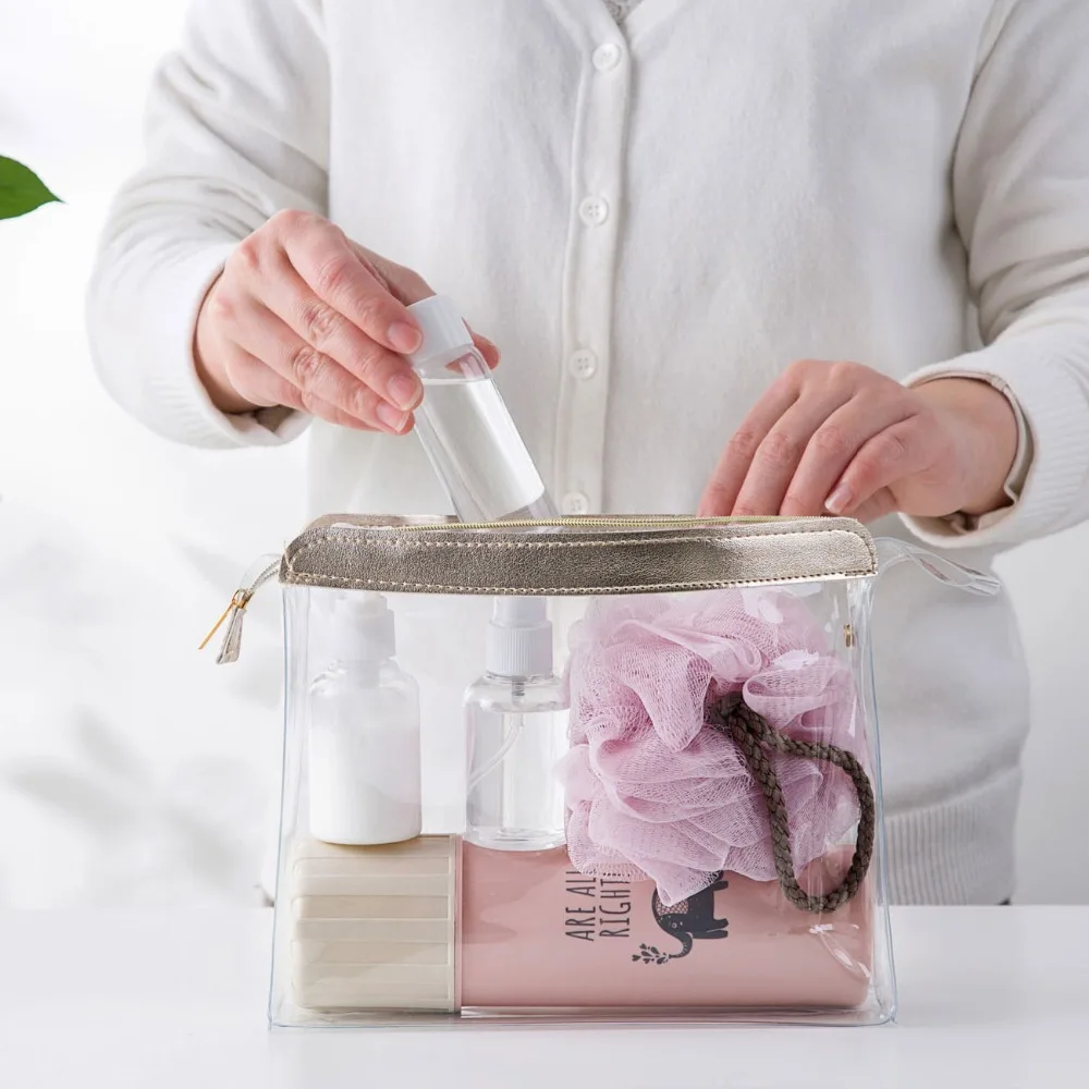 6Pcs Portable Soap Dispenser Set with Toothbrush Case Bath Sponge Travel Packing Shampoo Bottle Container With cosmetic Bag