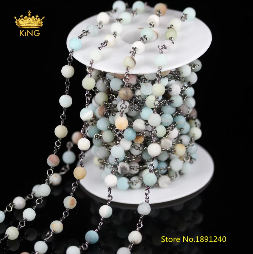 6mm,Wire Wrapped Gun Black Links Chains Jewelry,Frosted Round Matted