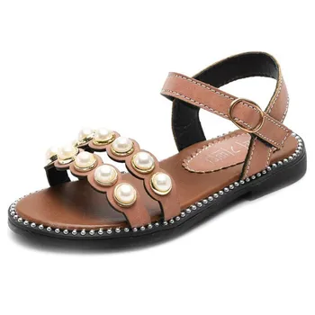 

2020summer new children's sandals female pearl rivets casual non-slip shoes girls Korean version of the Velcro shoes