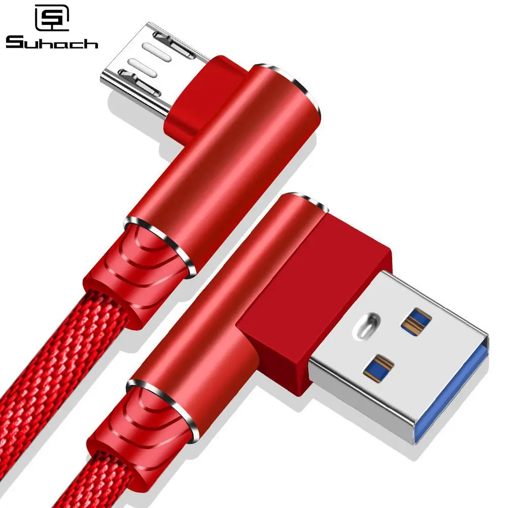 Suhach Micro USB кабель 3 м быстрое зарядное устройство USB шнур 90 градусов нейлон плетеный кабель для передачи данных для samsung/sony/Xiaomi телефон Microusb