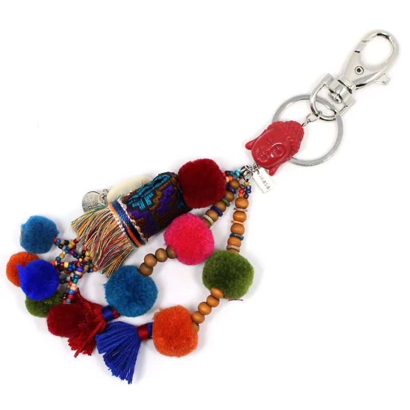 Vintage Women's POM POM Chain HandBag Beadle Pendant Bohemian