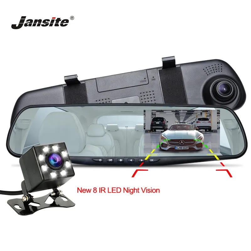 

Jansite 4.3inch Car DVR FHD Dual cameras rearview Car camera mirror Dashcam Auto Registrator record Automatic coverage with 8LED