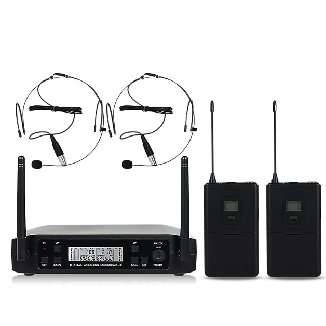 Wireless microphone hand held collar clip earphone dual channel 1 tow 2