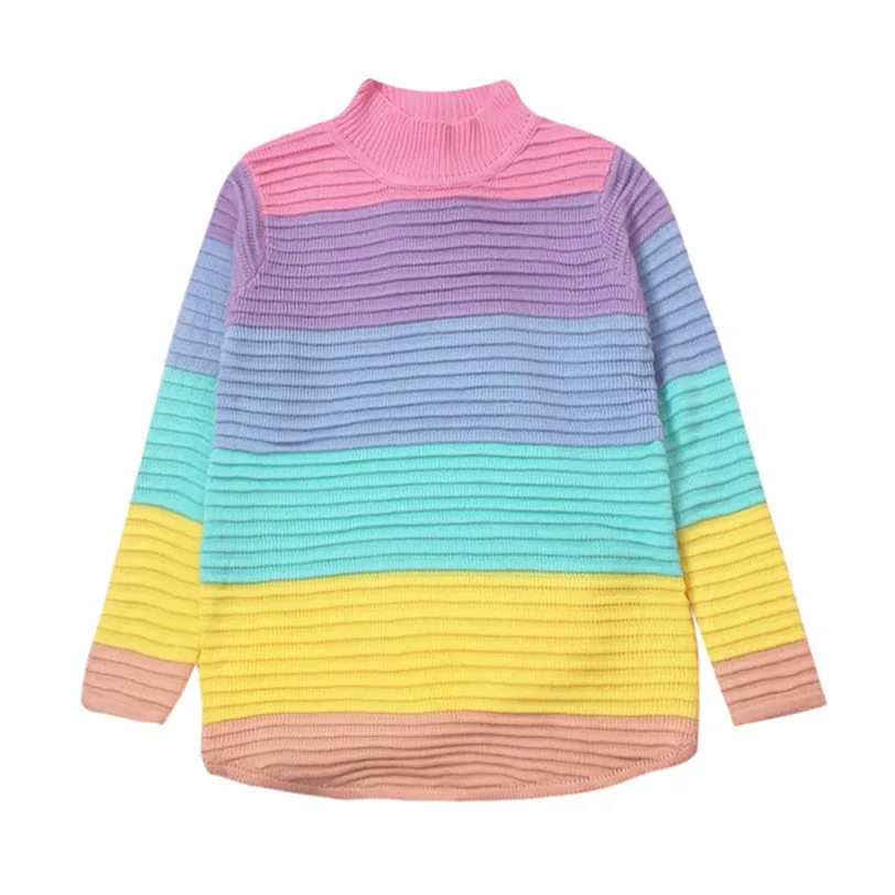 chic rainbow pullover women 2018 stripe women's sweater knitted pulover feminino manga longa inverno dropshipping #F#40OT5 (11)