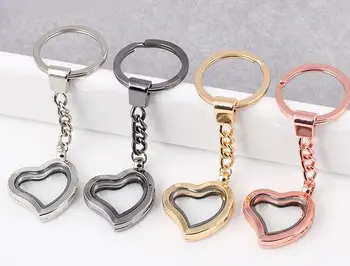 

10PCS/lot 30MM Mix Colors Smooth Plain Heart Floating Locket Keychains Glass Living Magnetic Locket Pendant Key Chains