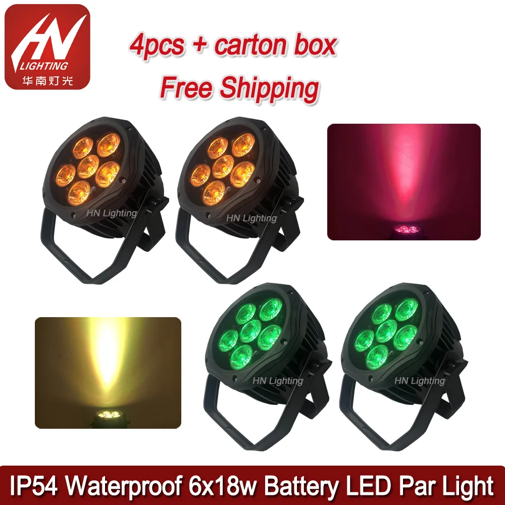 4 шт. Водонепроницаемый светодиодный светильник par беспроводной dmx 6*18 Вт RGBWA + UV Par