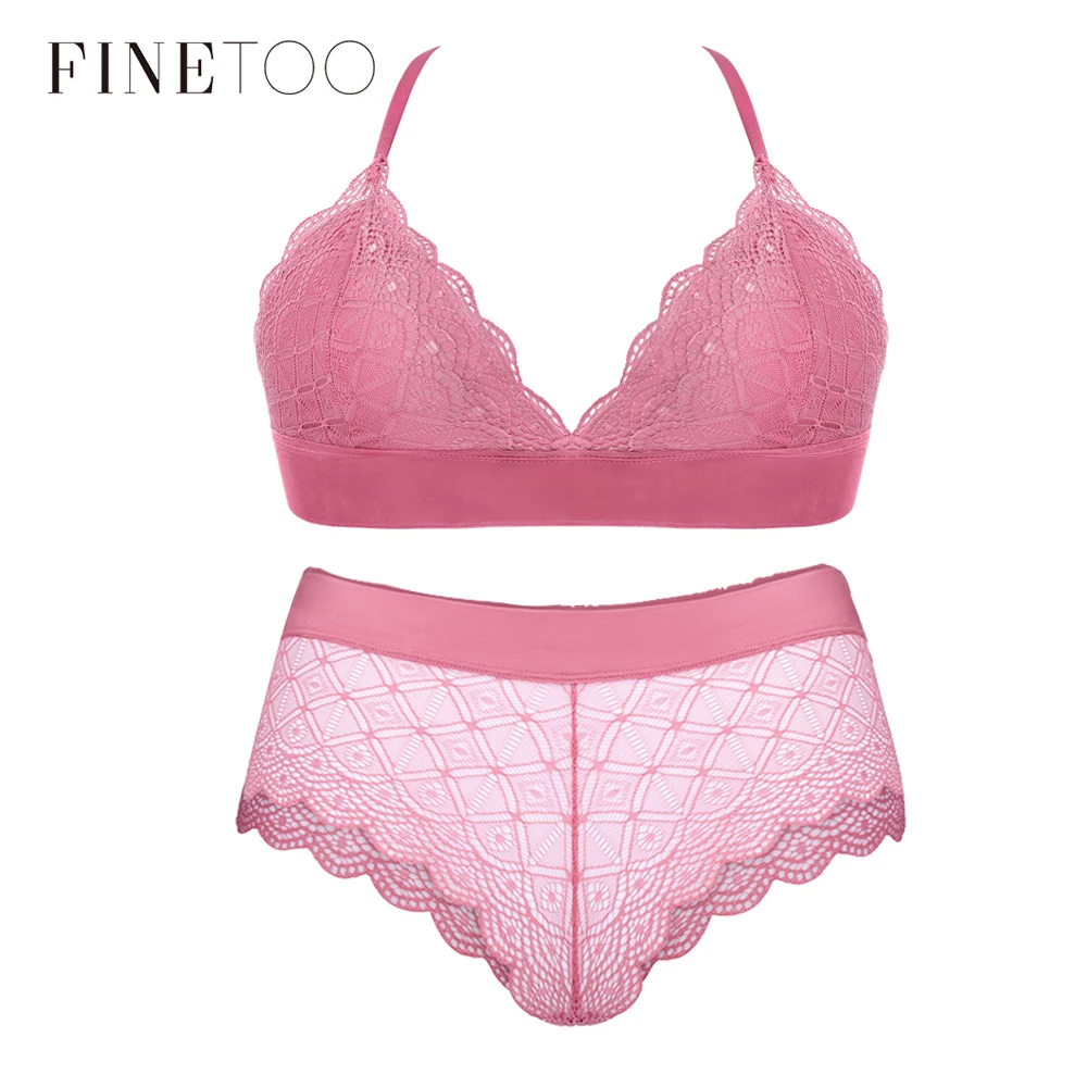 

Sexy Lace Wireless Bra Set For Women New Fashion Pink Underwear Suit Female Bralette Panties Wire Free Comfort Unlined Lingerie