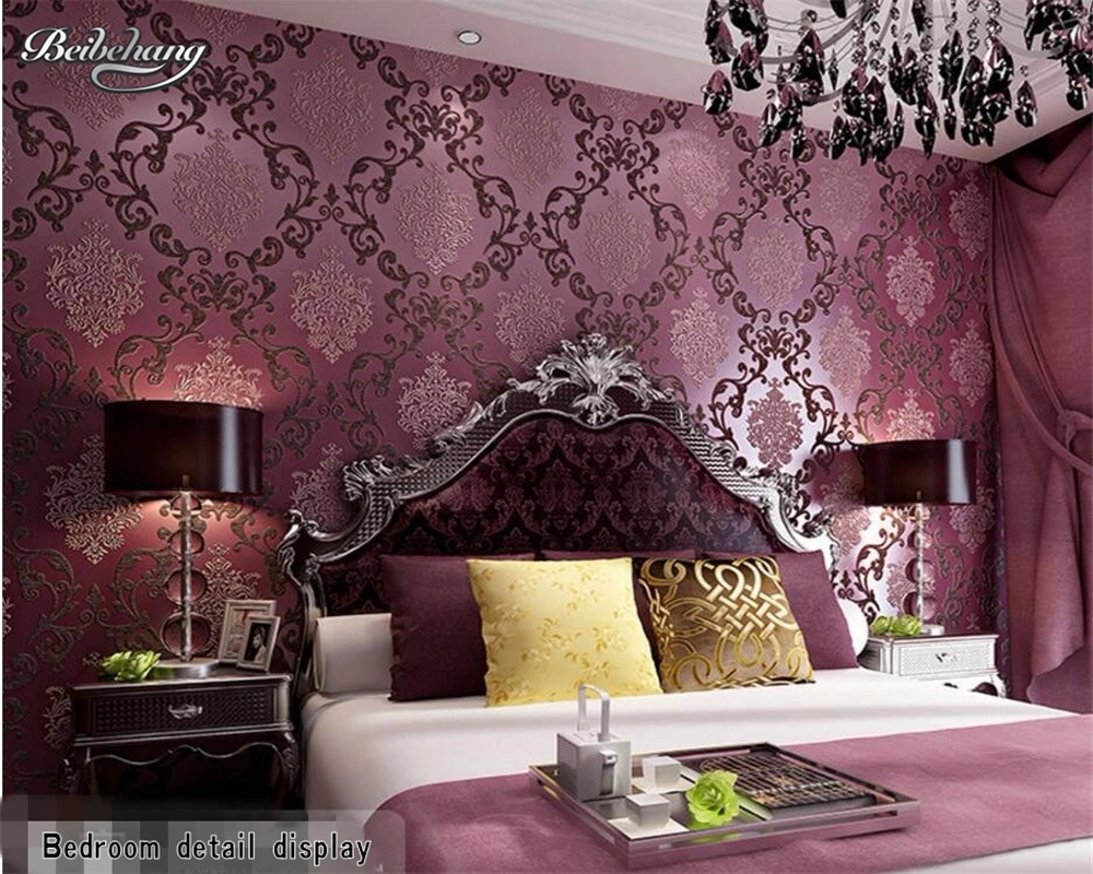 Us 27 9 38 Off Beibehang European Style Luxury Purple White Yellow 3d Wallpaper High Quality Desktop Bedside Wedding Room Decoration Wallpaper In