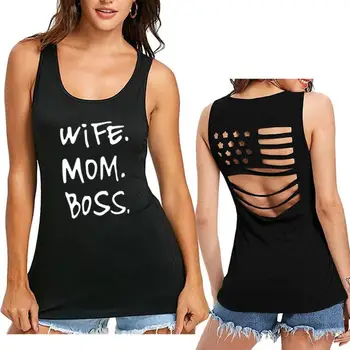 

WIFE MOM BOSS merican Flag Fashion T-Shirt For Women Harajuku Sexy Funny Sleeveless loose Plus Size 3XL 4XL 5XL Tops