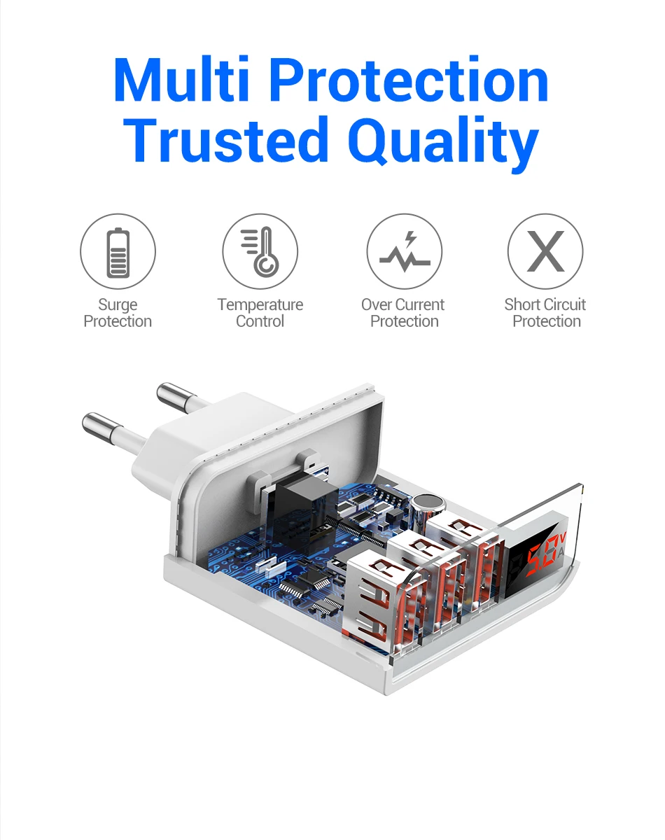 3.4A/5 V USB Зарядное устройство светодиодный ЕС адаптер 3 Порты и разъёмы телефон зарядное usb-устройство для iPhone/samsung/Xiaomi стены дорожное быстрое зарядное устройство зарядка для айфона зарядка