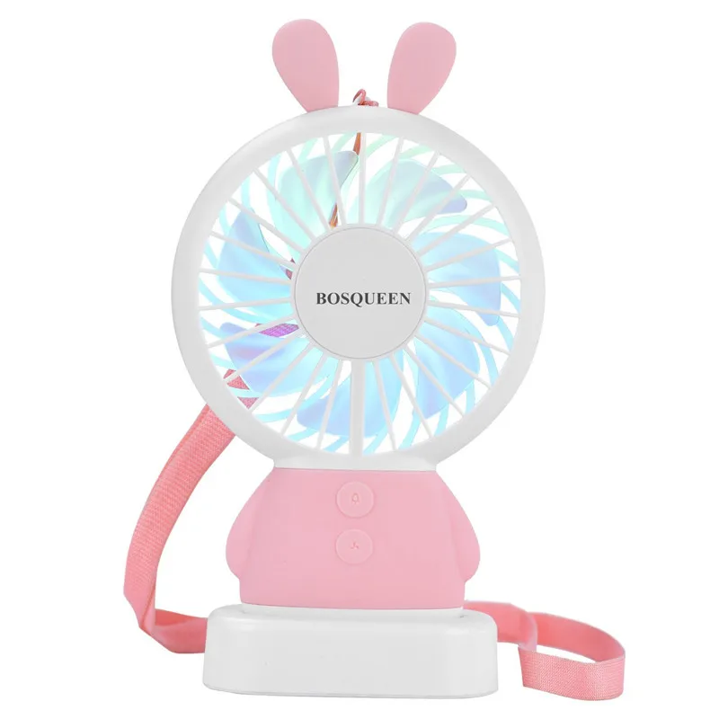 

Cute Cartoon Rabbit Bear USB Mini Fans Portable Handle Desk Fan with String 7 Colorful LED Light For kids Adult outdoor