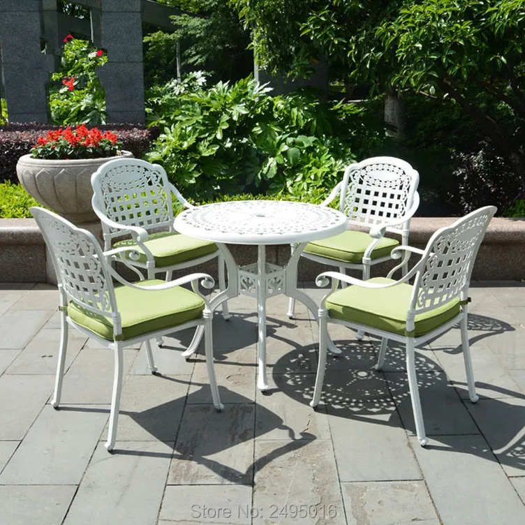 Набор из 5 частей литая алюминиевая уличная мебель обеденный набор стулья с подлокотниками с круглым столом в 39 дюймов для сада, патио, двора