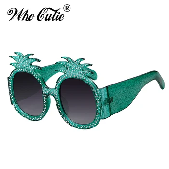 

WHO CUTIE 2018 Oversized Pineapple Sunglasses Women Luxury Brand Designer Vintage Retro Crystal Frame Round Lens Sun Glasses 631