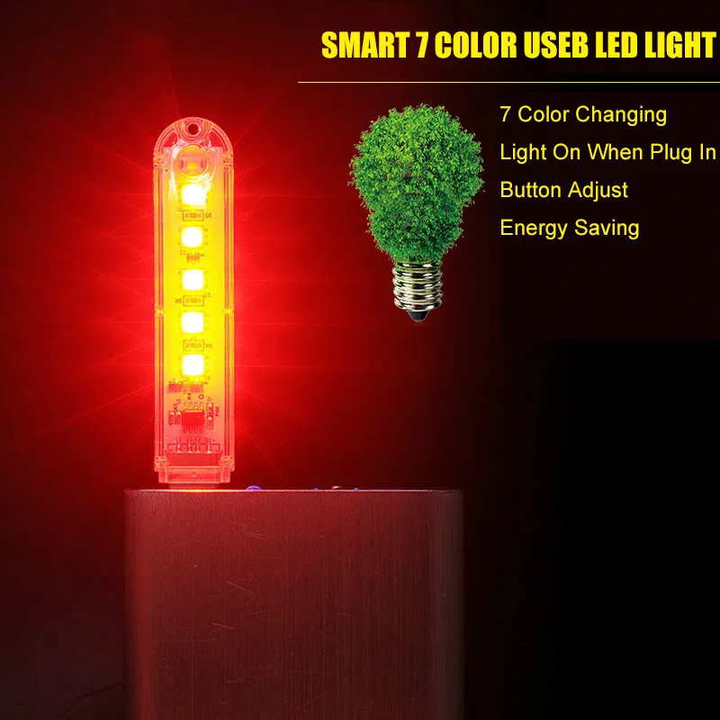 

Mini USB Night Light 5LEDs LED Light Protable RGB5050 Book Lights 5V For PC Laptops Computer Mobile Power Camping Lamp