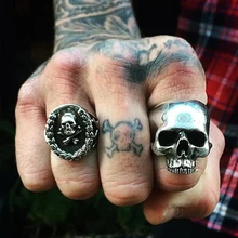 Cool Men Gold Plated Skull Ring Punk 316L Titanium Steel Finger Rings For Men Male anelli uomo Homme Hip Hop Ring