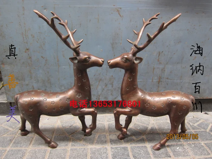 

Copper a pair of bronze sculpture, crafts at home pure copper deer a pair of Large decoration