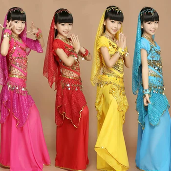 

2017 Kids Belly Dance Costume 3 /6 Pcs Child Coin Bollywood Dance Wear Sets Girls Indian Bellydance Belly Dancing Costumes Sets