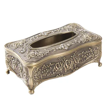 

Gold Metal Retro Tissue Box Home Decor Napkin Holder with Flower Desktop Paper Storage Box Home Decoration Wipes Container LZM01