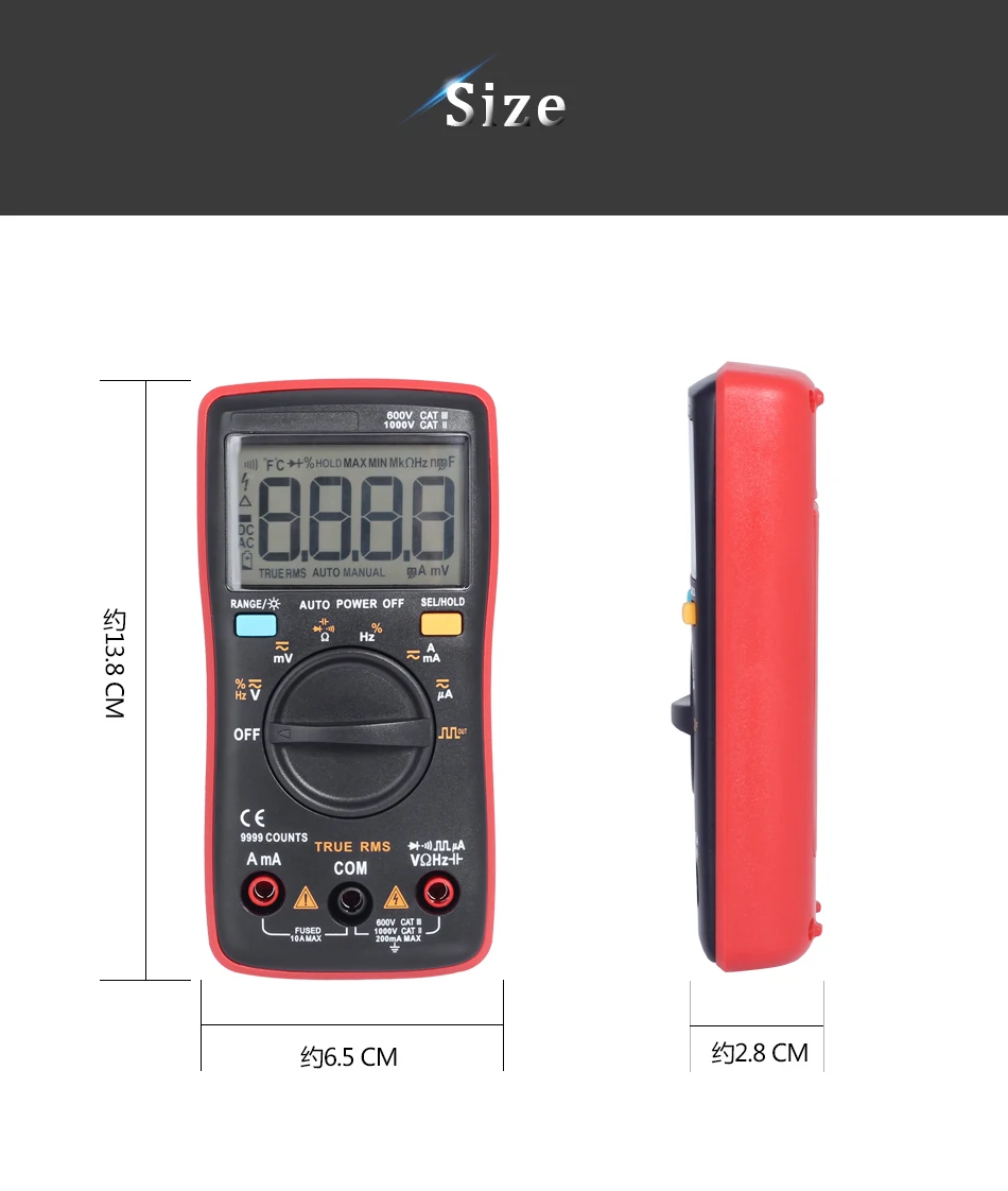 BSIDE ZT109 Professional практическая 9999 отсчетов Тип RMS цифровой мультиметр с подсветкой AC/DC Амперметр Вольтметр Ом ёмкость метр