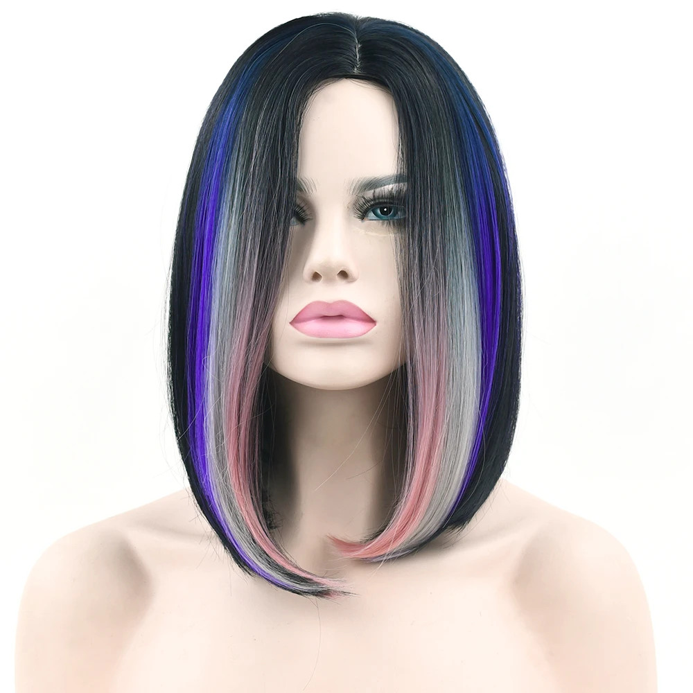 Soowee 11 цветов черный до розовый Омбре волосы прямые боб парики синтетические волосы короткие вечерние косплей парик для женщин - Цвет: Омбре