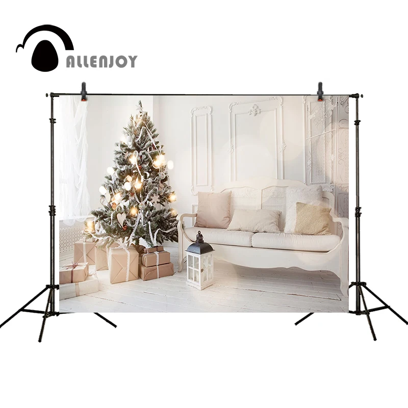 Allenjoy Christmas backdrop white tree sofa wooden floor bokeh shiny indoor background for photo camera photographic | Электроника