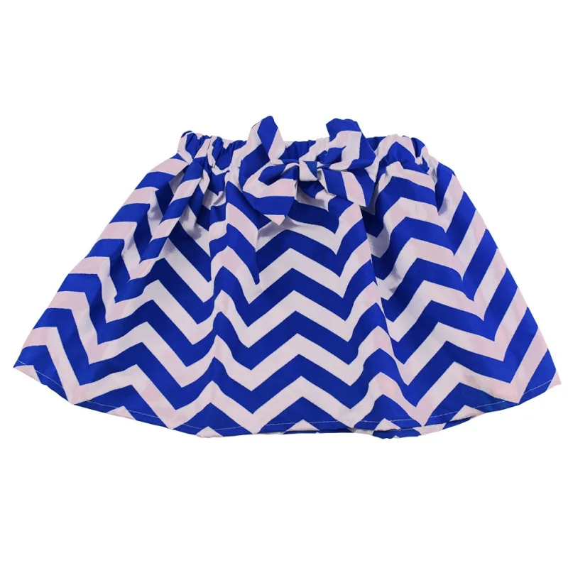 Мини-Юбка Для маленьких детей милая пышная плиссированная юбка для девочек вечерние юбки для танцев однотонные юбки с принтом и бантом - Цвет: stripe blue