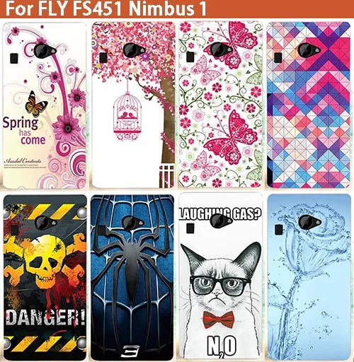 

Fashion Spider Skull Glass Flowers Hard PC Case For Fly FS451 Nimbus 1 Hard Phone Cases Back Cover For Fly fs451 Sheer
