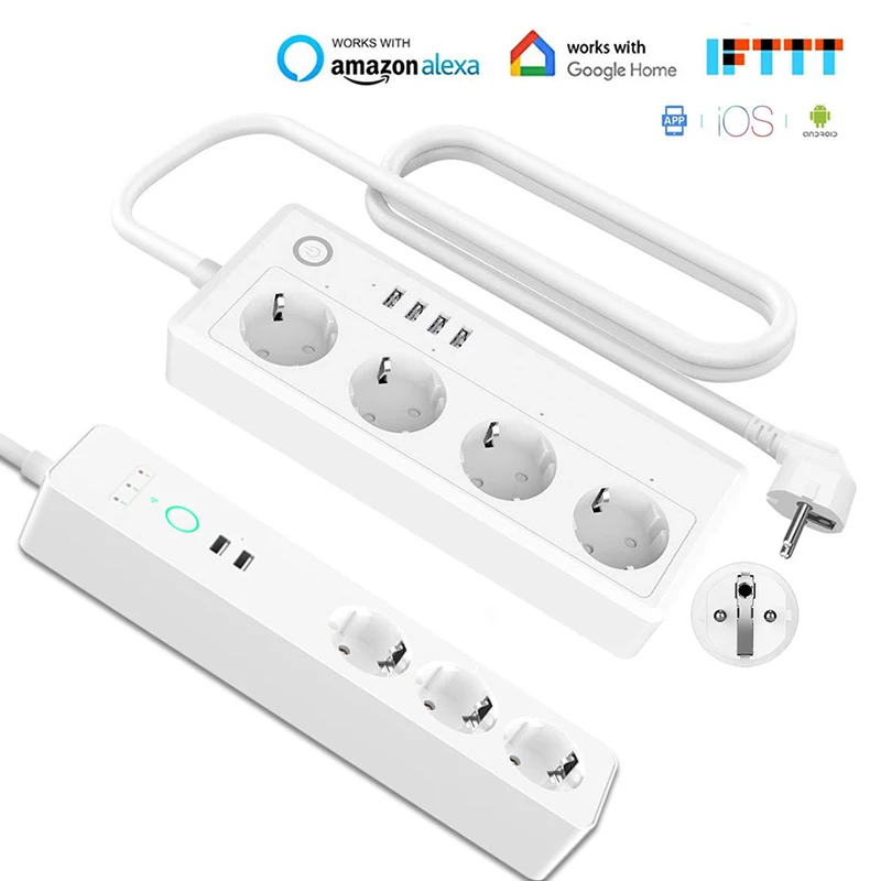 Smart Wifi Power Strip Network Filter EU Plug 4 USB Timer Power Socket Extension Voice Control Work Alexa Google IFTTT