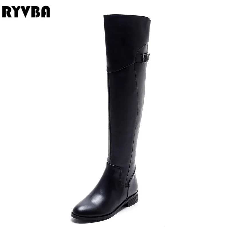 

RYVBA woman autumn winter genuine leather thigh high boots 2018 women suede nubuck square heels over the knee boots ladies shoes