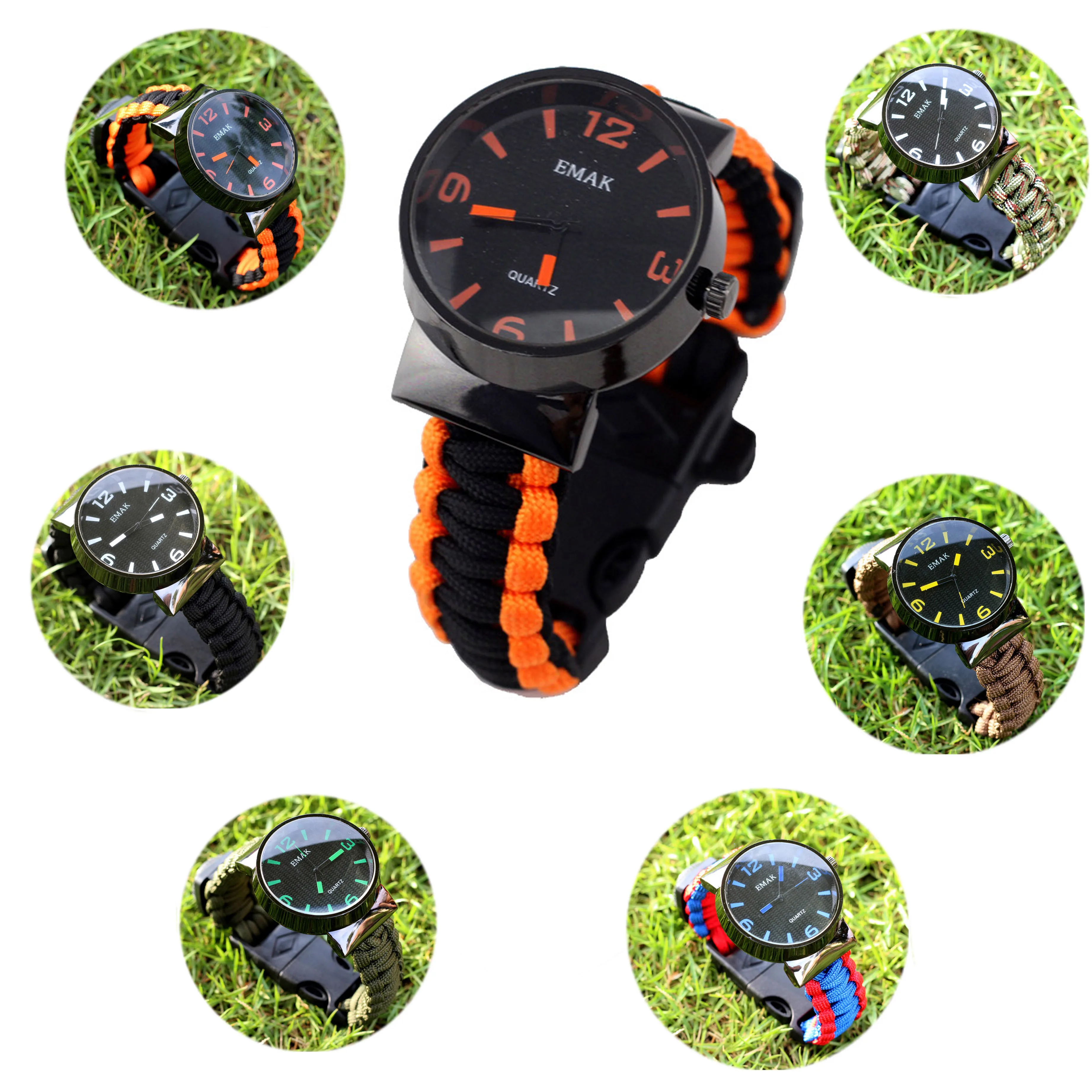 

Free ship!8 in 1 Outdoor multifunction paracord bracelet with watch compass whistle etc.hiking camping outdoor survival tools