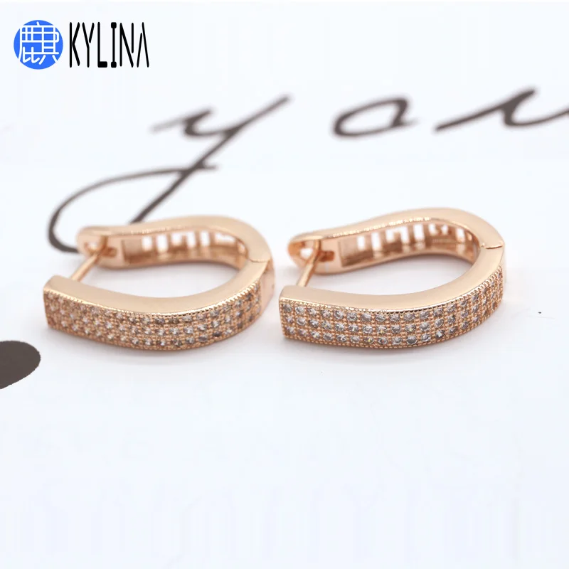 

KYLINA Micro Wax Inlay Zircon 585 Rose Gold Earrings Atmosphere Luxury Stud Earrings For Women Girl Wedding Party Jewelry Gift