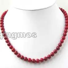 Распродажа 6-7 мм Высокое качество круглый красный Натуральный Коралл 1" Necklace-nec7013 оптом/в розницу