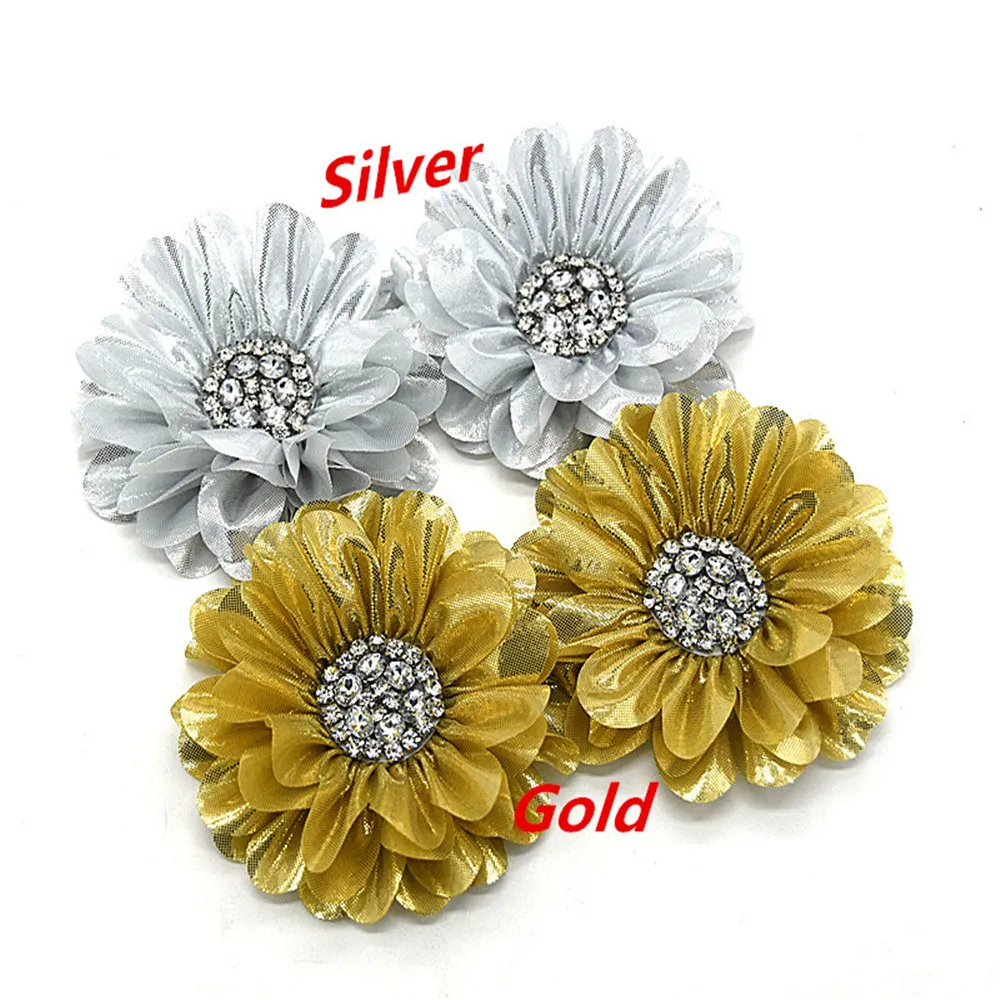 

large sequin crystal rhinestone center chiffon flower -high quality fabric craft flower with beads girls hair accessories