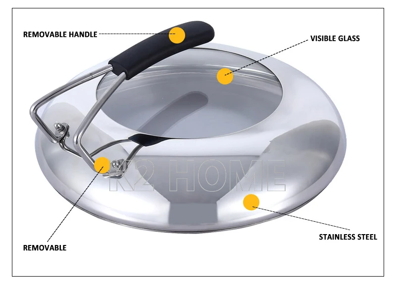 Видимая крышка вока из нержавеющей стали, крышка для кастрюли, кухонная посуда, видимая Крышка диаметром 30 см и 32 см, крышка-подставка, крышка для сковороды, ВОК