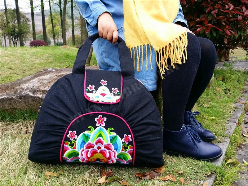 Классические женские сумки черного цвета, этнические винтажные холщовые сумки через плечо с вышивкой, модные сумки для ноутбука