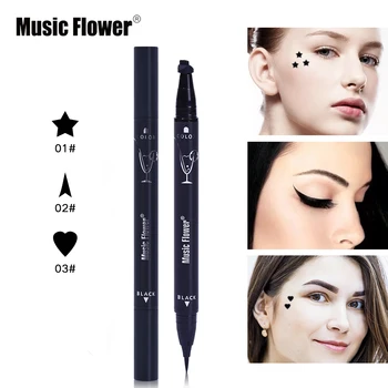 

Music Flower Double-Headed Black Eyeliner +Stamp Tattoo Seal Eye Liner Pencil Waterproof Eyes Make Up Pen Liquid Star Eye Liner
