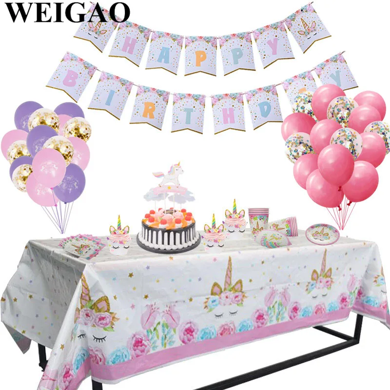 WEIGAO Pink Unicorn Party Tableware Set Unicorn Banner Cup Candy Box Happy Birthday Party Decor Kids Baby Shower Party Favors WEIGAO Pink Unicorn Party Tableware Set Unicorn Banner Cup Candy Box Happy Birthday Party Decor Kids Baby Shower Party Favors