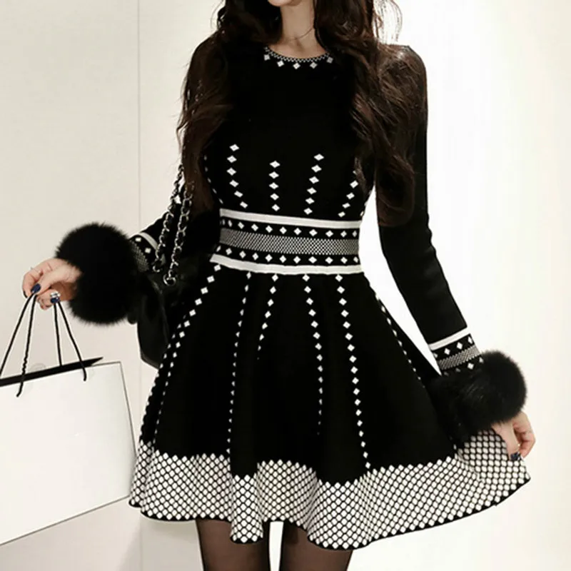 

Hot Sale Women Autumn Winter Dress Elegant Fashion Slim Sexy Dress Female Vintage Vestidos Black Party Dresses De Festa