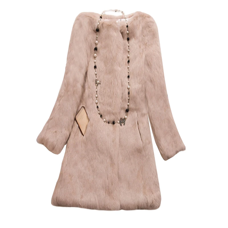 khaki hooded Новое женское пальто с кроличьим мехом женское длинное пальто с капюшоном - Цвет: khaki hooded
