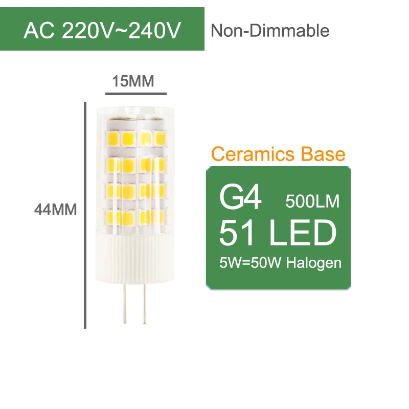 Kaguyahime затемнения светодиодный G4 G9 E14 лампа керамические лампочки DC 12V AC 220V 3W 6W 9W COB G9 светодиодный G4 для сменная галогенн - Испускаемый цвет: G4 220V 51LED NoDim