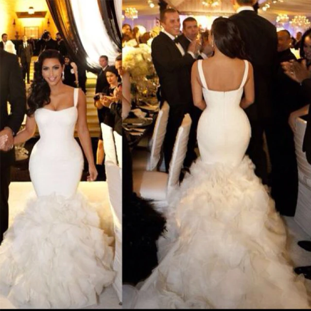 Y Kim Kardashian Wedding Dress White Ruffles Lace Organza Y Kim Kardashian Wedding Dress White Ruffles Lace Organza Backless Women Mermaid Dresses Bridal Gown